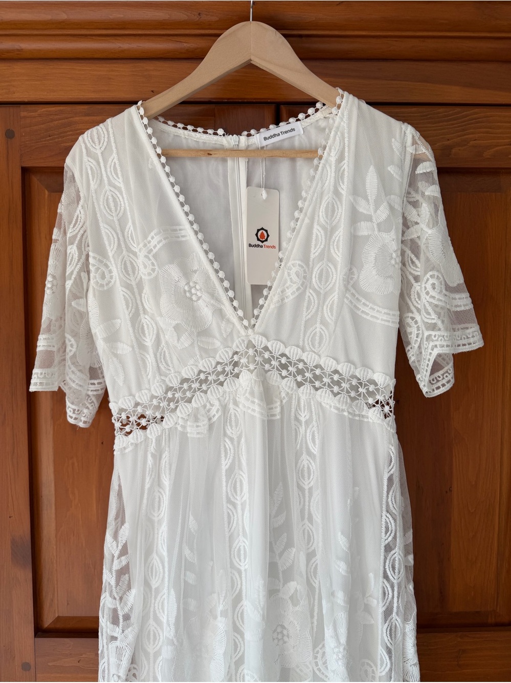 Buddha Trends White Lace V-Neck Dress - NWT